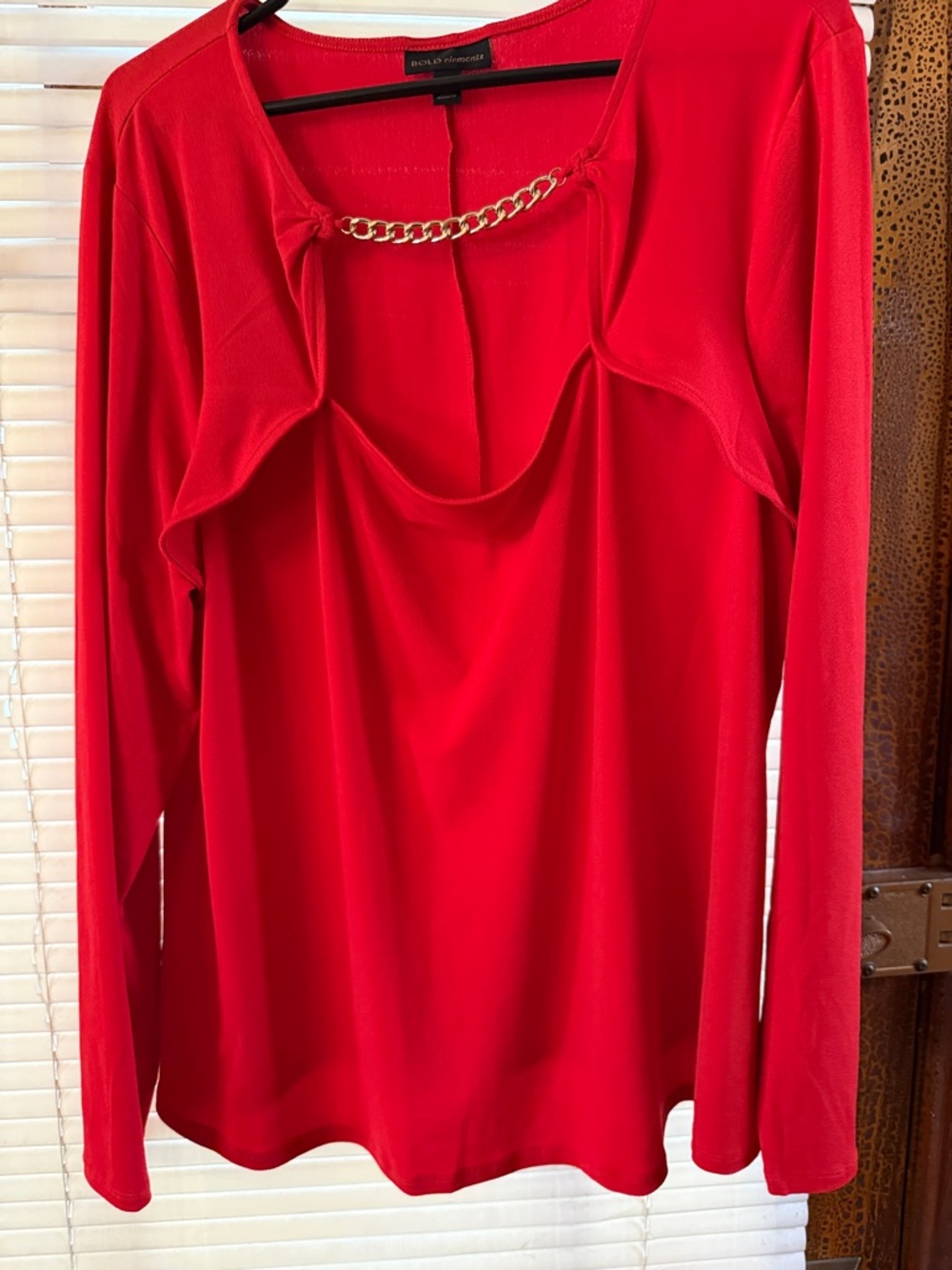BOLD elements Red Long Sleeve Top with Gold Chain Accent